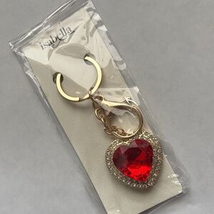 Isabella Red Heart Key Holder or pocket book charm with Gold Accents